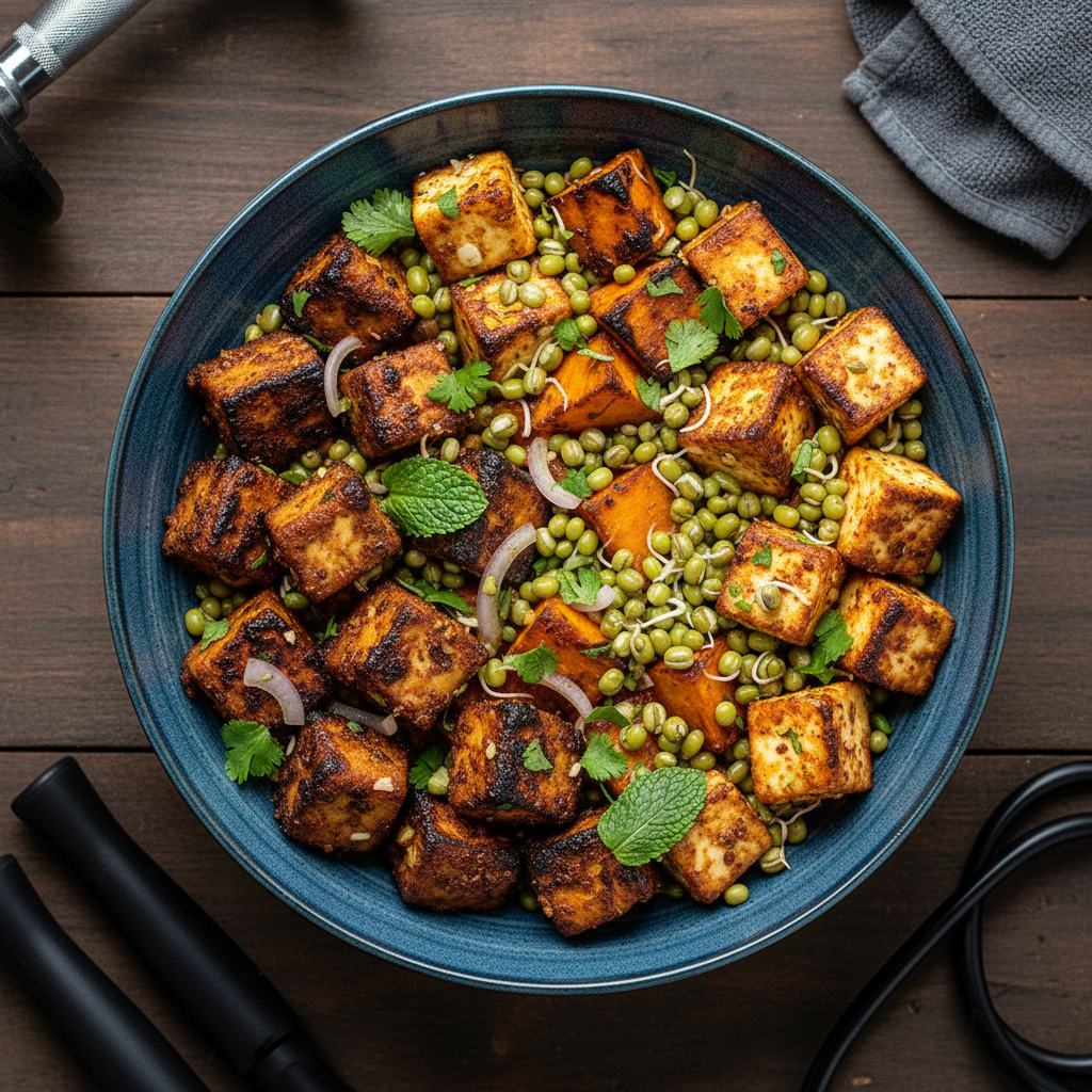 Achari Soya Chunk and Paneer Sprouted Moong Power Bowl