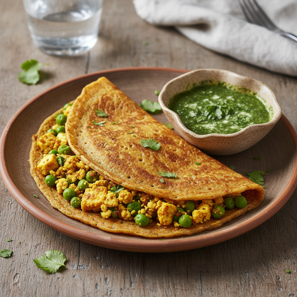High-Protein Ragi-Sattu Crepes with Zesty Paneer and Green Pea Mash