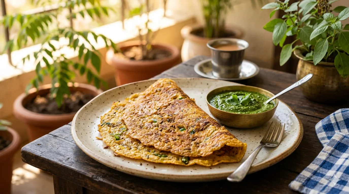 Moong Dal Chilla with Mint Chutney