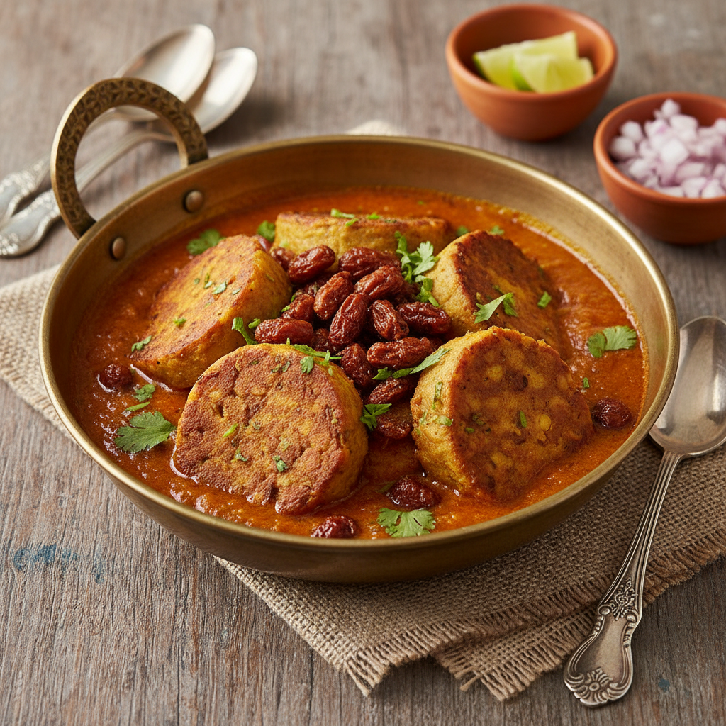 Rajma-Tempeh Khaman with Arbi and Mathania Mirch Kadhi